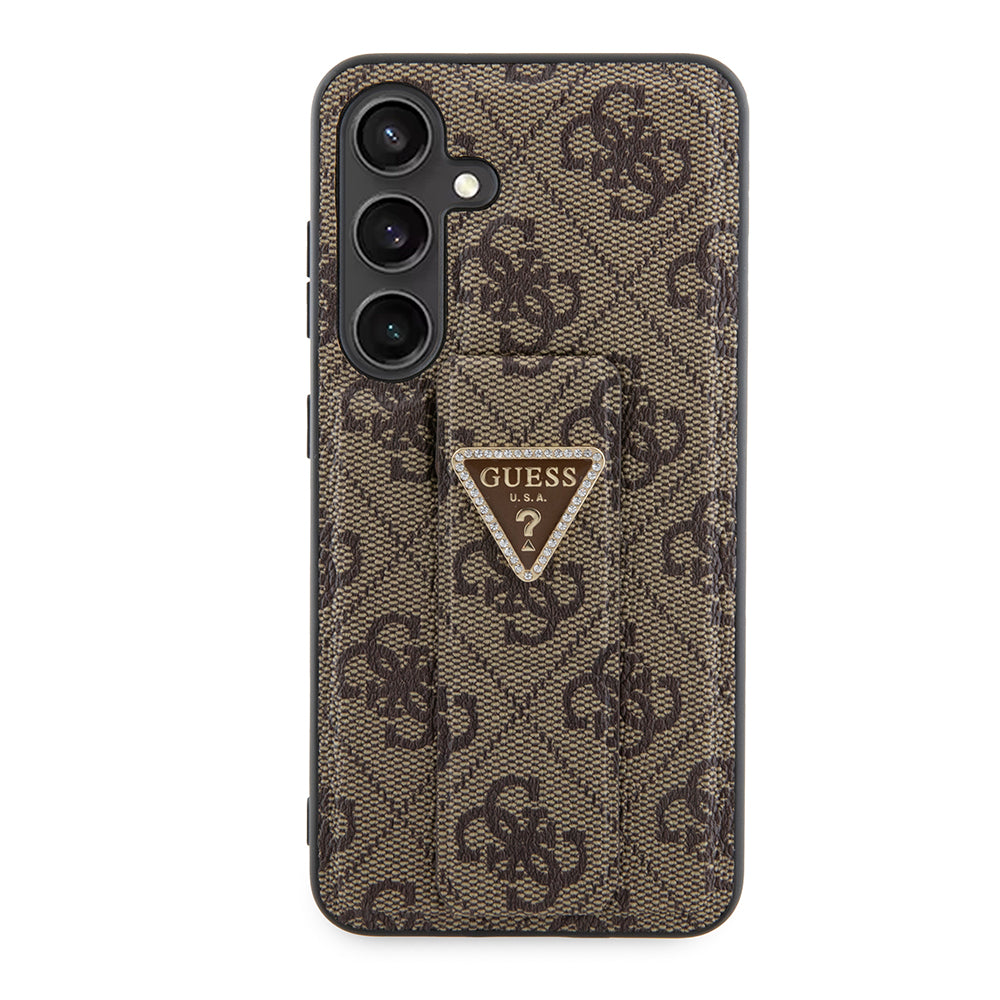 Galaxy S24 Kılıf Guess 4G Desenli Standlı Deri Kapak Kahverengi