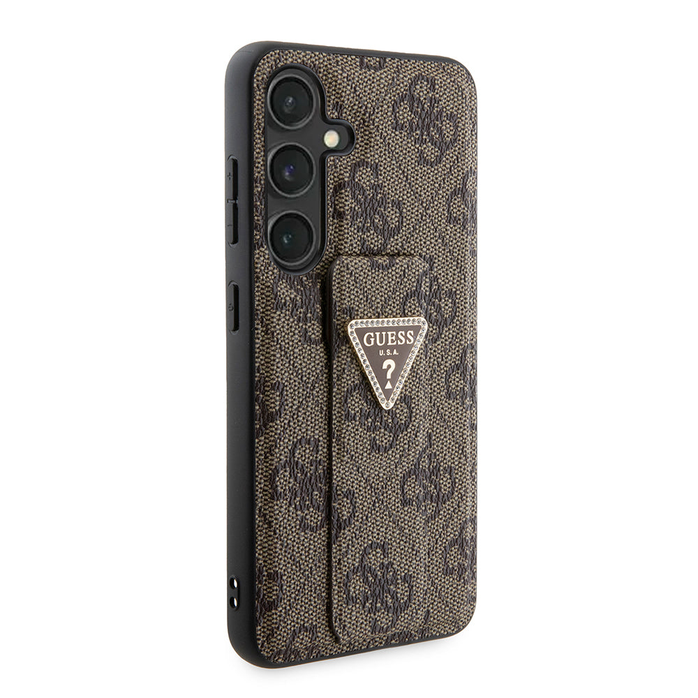 Galaxy S24 Kılıf Guess 4G Desenli Standlı Deri Kapak Kahverengi