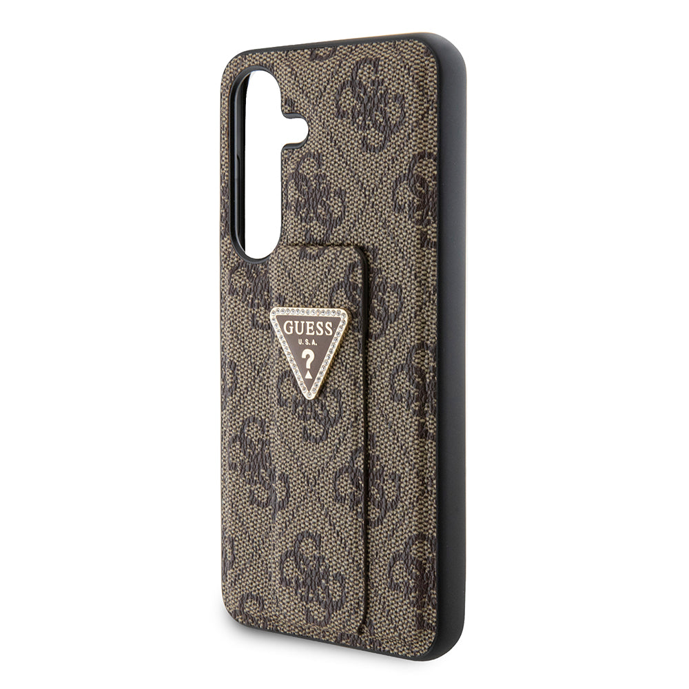 Galaxy S24 Kılıf Guess 4G Desenli Standlı Deri Kapak Kahverengi