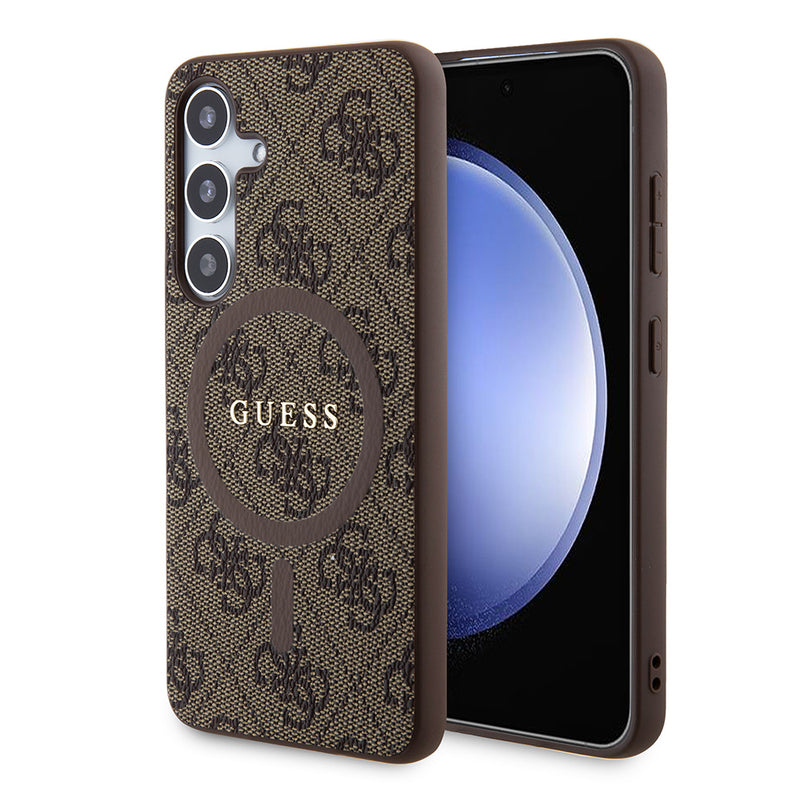 Galaxy S24 Plus Kılıf Guess Magsafe Uyumlu 4G Desenli Yazı Logolu Kapak Kahverengi