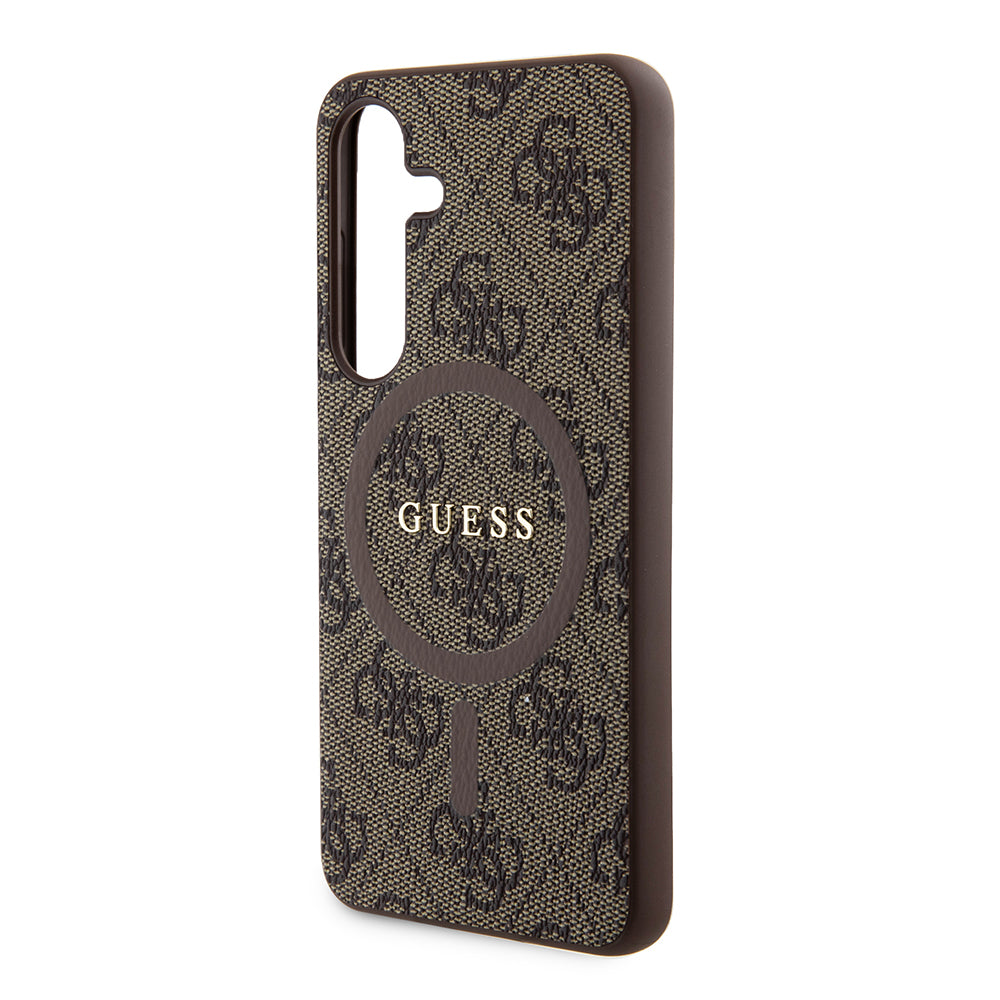 Galaxy S24 Kılıf Guess Magsafe Uyumlu 4G Desenli Yazı Logolu Kapak Kahverengi