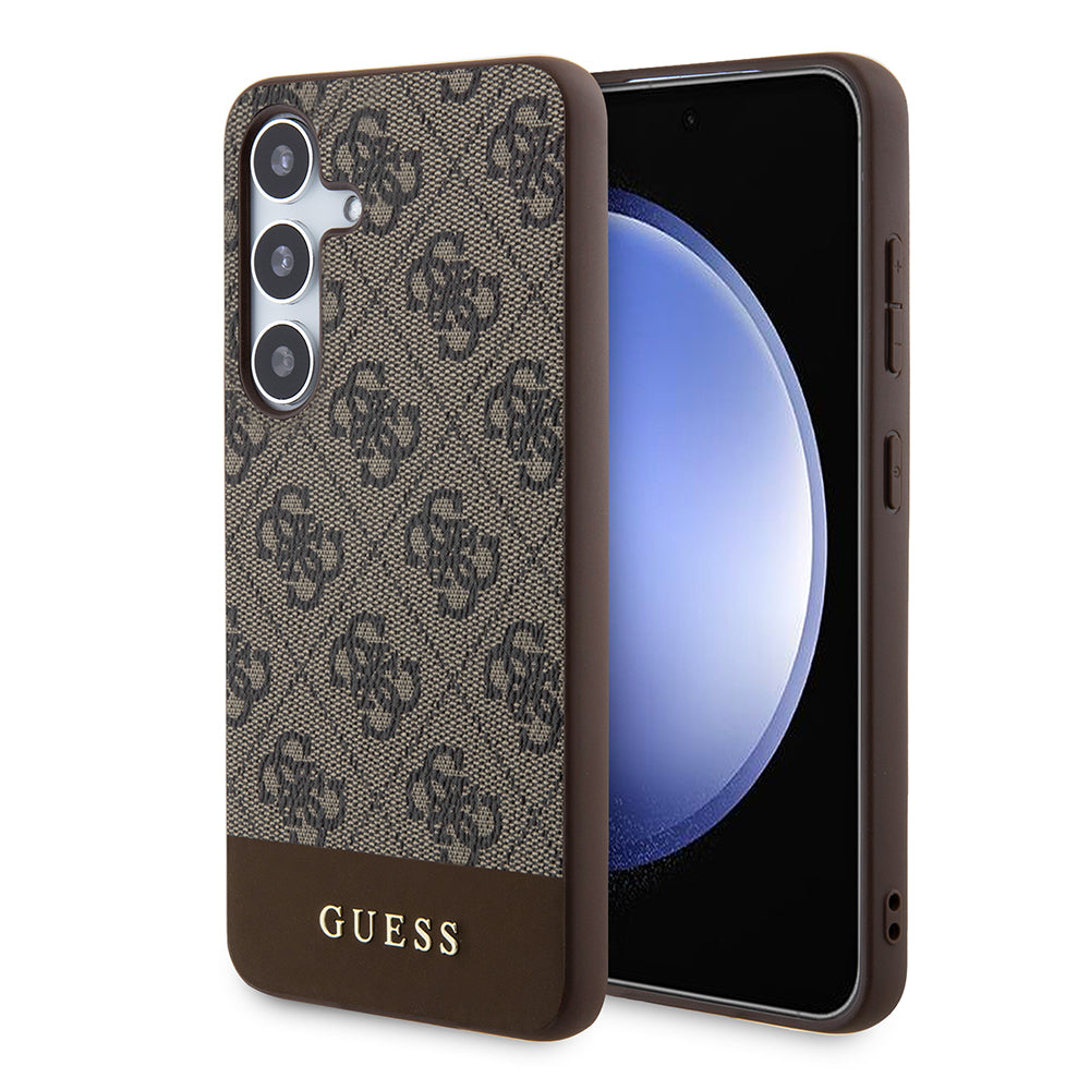 Galaxy S24 Kılıf Guess PU Deri Şerit Logolu Dizayn Kapak Kahverengi