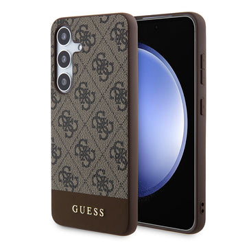 Galaxy S24 Kılıf Guess PU Deri Şerit Logolu Dizayn Kapak Kahverengi