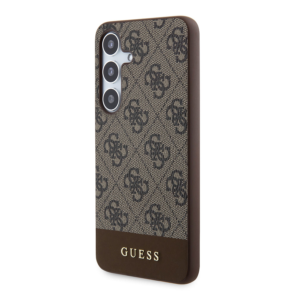 Galaxy S24 Kılıf Guess PU Deri Şerit Logolu Dizayn Kapak Kahverengi