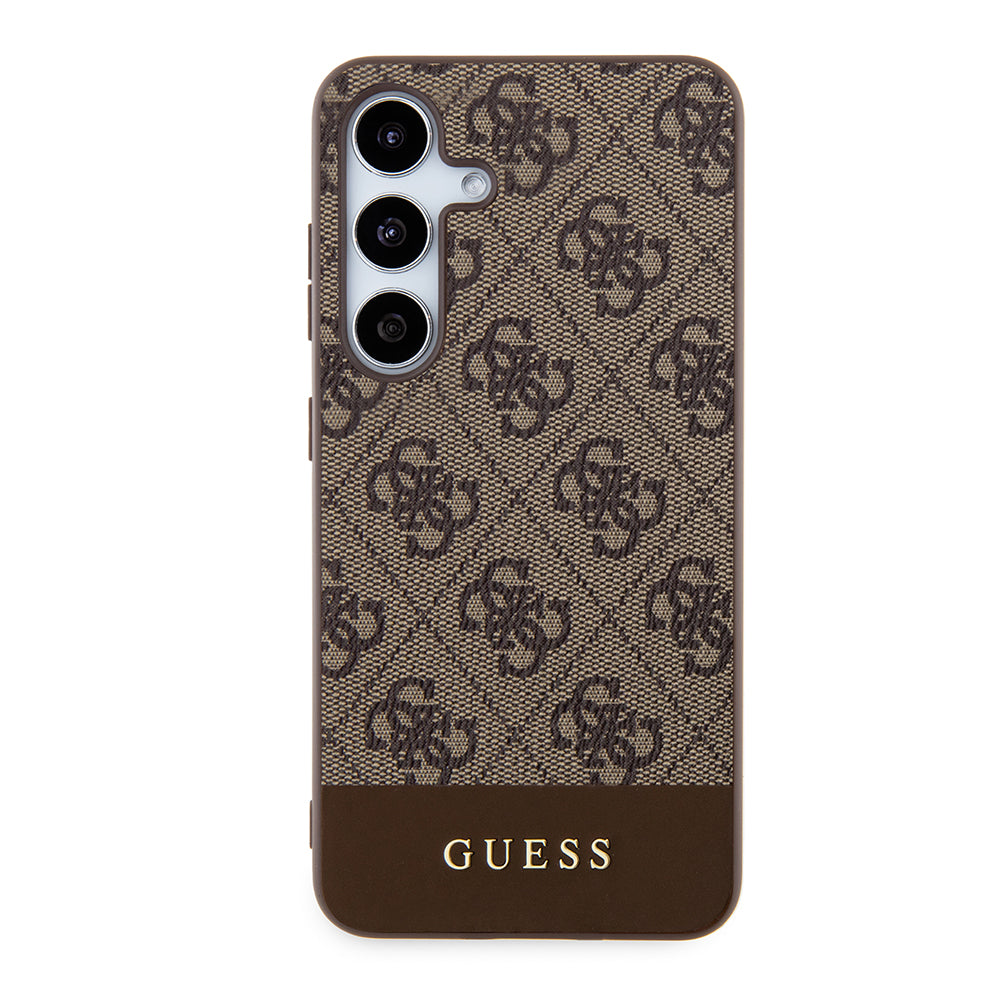 Galaxy S24 Kılıf Guess PU Deri Şerit Logolu Dizayn Kapak Kahverengi