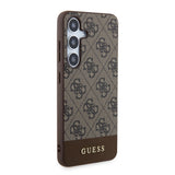 Galaxy S24 Plus Kılıf Guess PU Deri Şerit Logolu Dizayn Kapak Kahverengi