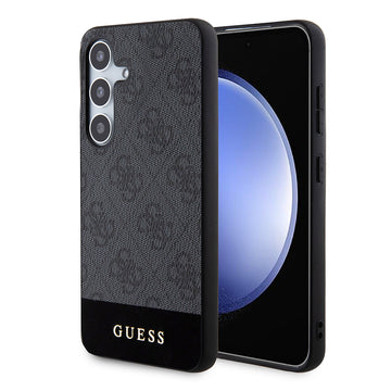 Galaxy S24 Kılıf Guess PU Deri Şerit Logolu Dizayn Kapak Siyah