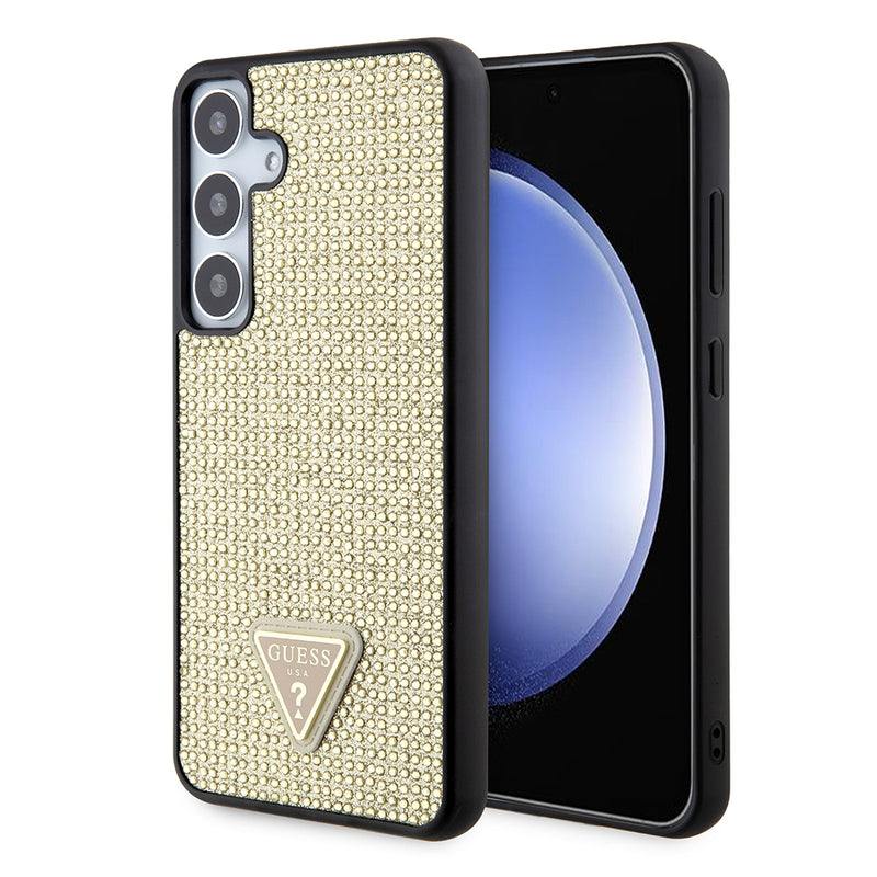 Galaxy S24 Plus Kılıf Guess Taşlı Üçgen Logolu Kapak Gold