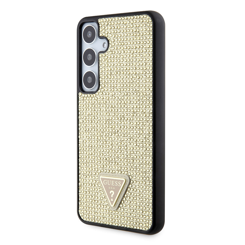 Galaxy S24 Kılıf Guess Taşlı Üçgen Logolu Kapak Gold