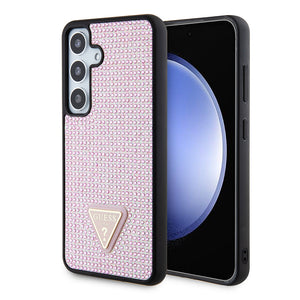 Galaxy S24 Plus Kılıf Guess Taşlı Üçgen Logolu Kapak Pembe