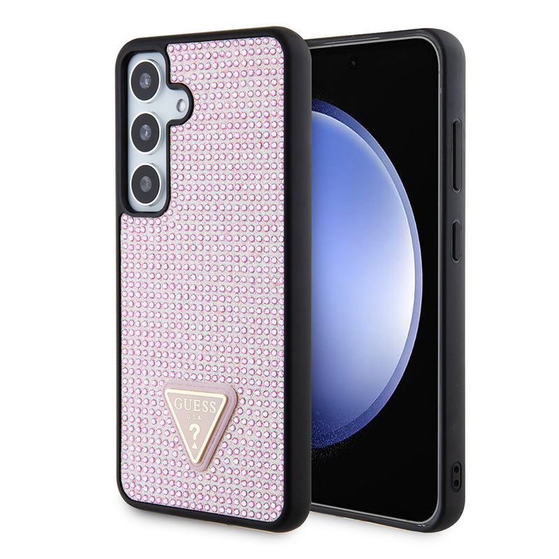 Galaxy S24 Plus Kılıf Guess Taşlı Üçgen Logolu Kapak Pembe