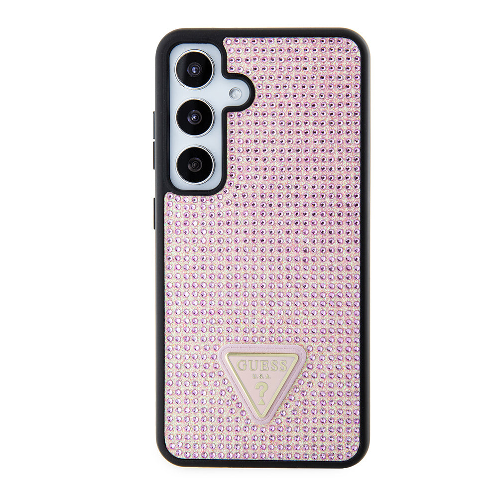 Galaxy S24 Kılıf Guess Taşlı Üçgen Logolu Kapak Pembe