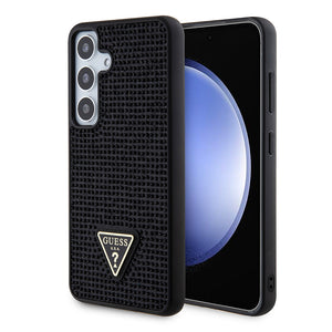 Galaxy S24 Plus Kılıf Guess Taşlı Üçgen Logolu Kapak Siyah