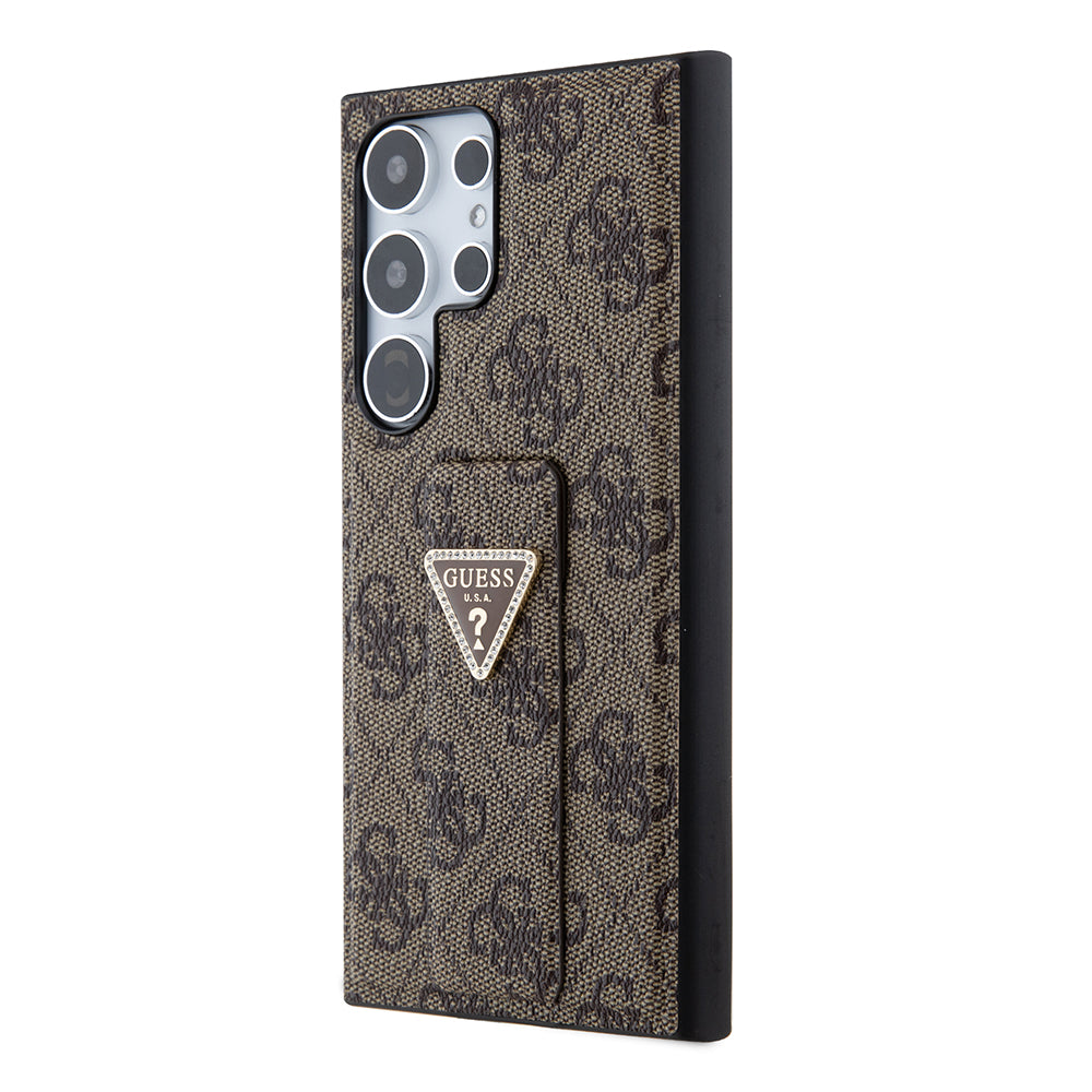 Galaxy S24 Ultra Kılıf Guess 4G Desenli Standlı Deri Kapak Kahverengi
