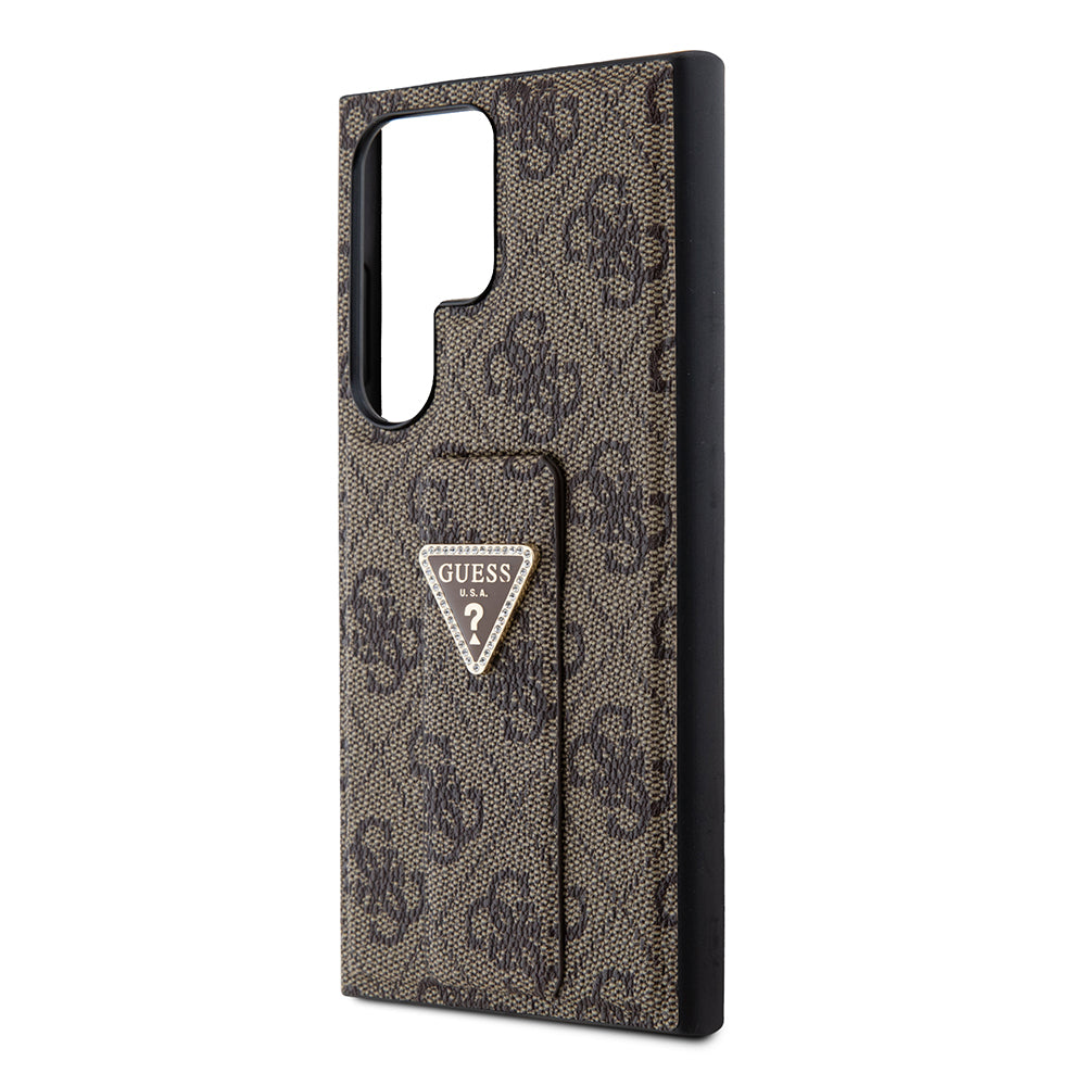 Galaxy S24 Ultra Kılıf Guess 4G Desenli Standlı Deri Kapak Kahverengi