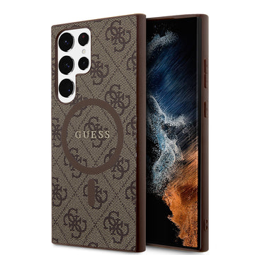 Galaxy S24 Ultra Kılıf Guess Magsafe Uyumlu 4G Desenli Yazı Logolu Kapak Kahverengi