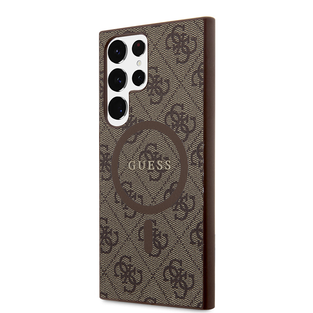 Galaxy S24 Ultra Kılıf Guess Magsafe Uyumlu 4G Desenli Yazı Logolu Kapak Kahverengi