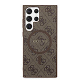 Galaxy S24 Ultra Kılıf Guess Magsafe Uyumlu 4G Desenli Yazı Logolu Kapak Kahverengi