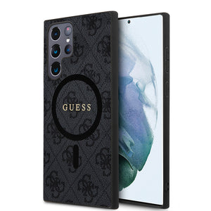 Galaxy S24 Ultra Kılıf Guess Magsafe Uyumlu 4G Desenli Yazı Logolu Kapak Siyah