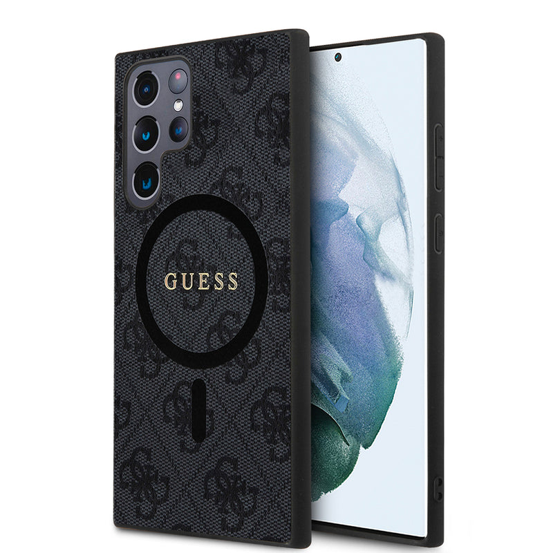 Galaxy S24 Ultra Kılıf Guess Magsafe Uyumlu 4G Desenli Yazı Logolu Kapak Siyah
