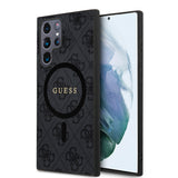 Galaxy S24 Ultra Kılıf Guess Magsafe Uyumlu 4G Desenli Yazı Logolu Kapak Siyah
