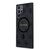Galaxy S24 Ultra Kılıf Guess Magsafe Uyumlu 4G Desenli Yazı Logolu Kapak Siyah
