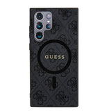 Galaxy S24 Ultra Kılıf Guess Magsafe Uyumlu 4G Desenli Yazı Logolu Kapak Siyah
