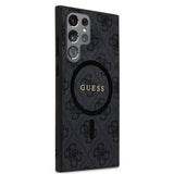 Galaxy S24 Ultra Kılıf Guess Magsafe Uyumlu 4G Desenli Yazı Logolu Kapak Siyah