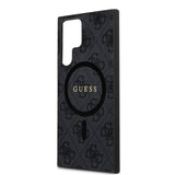 Galaxy S24 Ultra Kılıf Guess Magsafe Uyumlu 4G Desenli Yazı Logolu Kapak Siyah