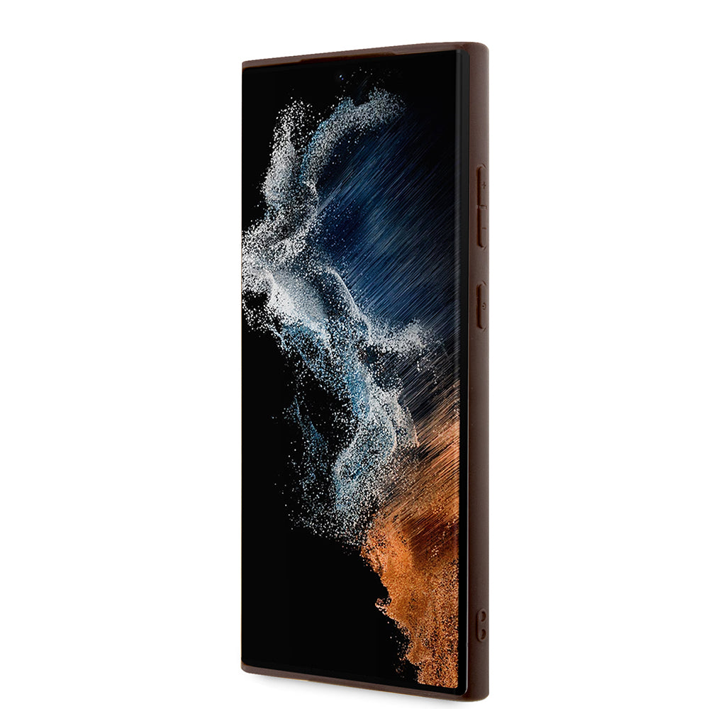 Galaxy S24 Ultra Kılıf Guess PU Deri 4G Metal Logolu Kapak Kahverengi