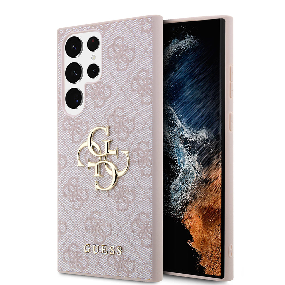 Galaxy S24 Ultra Kılıf Guess PU Deri 4G Metal Logolu Kapak Pembe