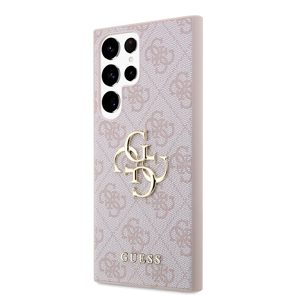 Galaxy S24 Ultra Kılıf Guess PU Deri 4G Metal Logolu Kapak Pembe