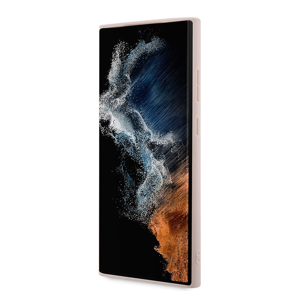 Galaxy S24 Ultra Kılıf Guess PU Deri 4G Metal Logolu Kapak Pembe