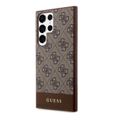 Galaxy S24 Ultra Kılıf Guess PU Deri Şerit Logolu Dizayn Kapak Kahverengi