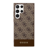 Galaxy S24 Ultra Kılıf Guess PU Deri Şerit Logolu Dizayn Kapak Kahverengi