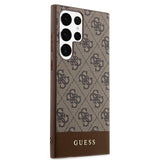 Galaxy S24 Ultra Kılıf Guess PU Deri Şerit Logolu Dizayn Kapak Kahverengi