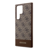 Galaxy S24 Ultra Kılıf Guess PU Deri Şerit Logolu Dizayn Kapak Kahverengi