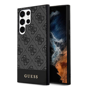 Galaxy S24 Ultra Kılıf Guess PU Deri Şerit Logolu Dizayn Kapak Siyah