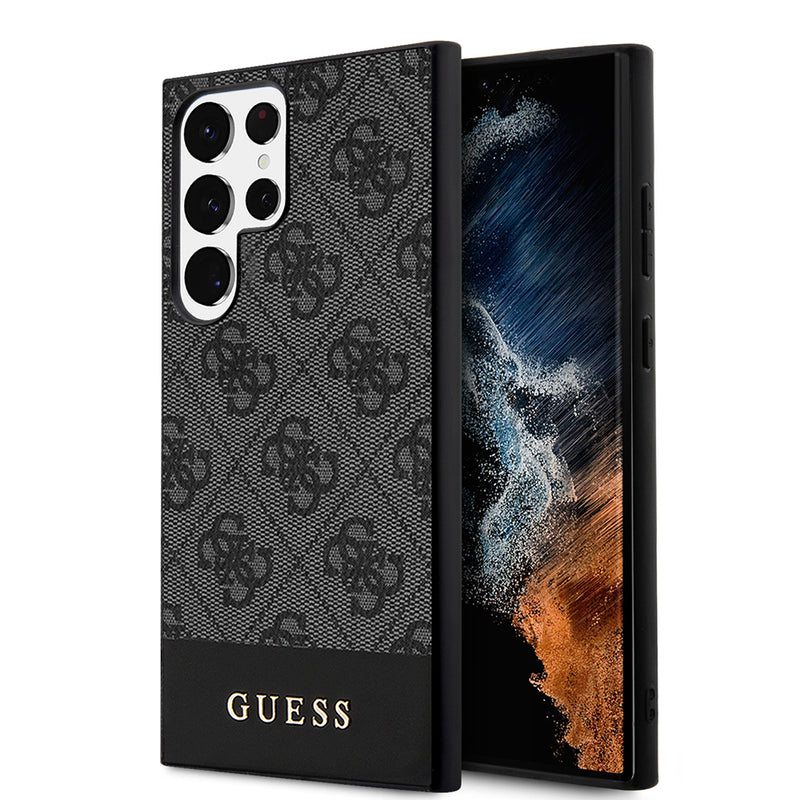 Galaxy S24 Ultra Kılıf Guess PU Deri Şerit Logolu Dizayn Kapak Siyah