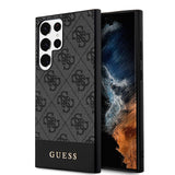 Galaxy S24 Ultra Kılıf Guess PU Deri Şerit Logolu Dizayn Kapak Siyah