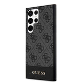 Galaxy S24 Ultra Kılıf Guess PU Deri Şerit Logolu Dizayn Kapak Siyah