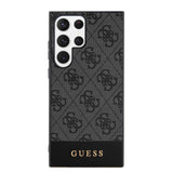Galaxy S24 Ultra Kılıf Guess PU Deri Şerit Logolu Dizayn Kapak Siyah