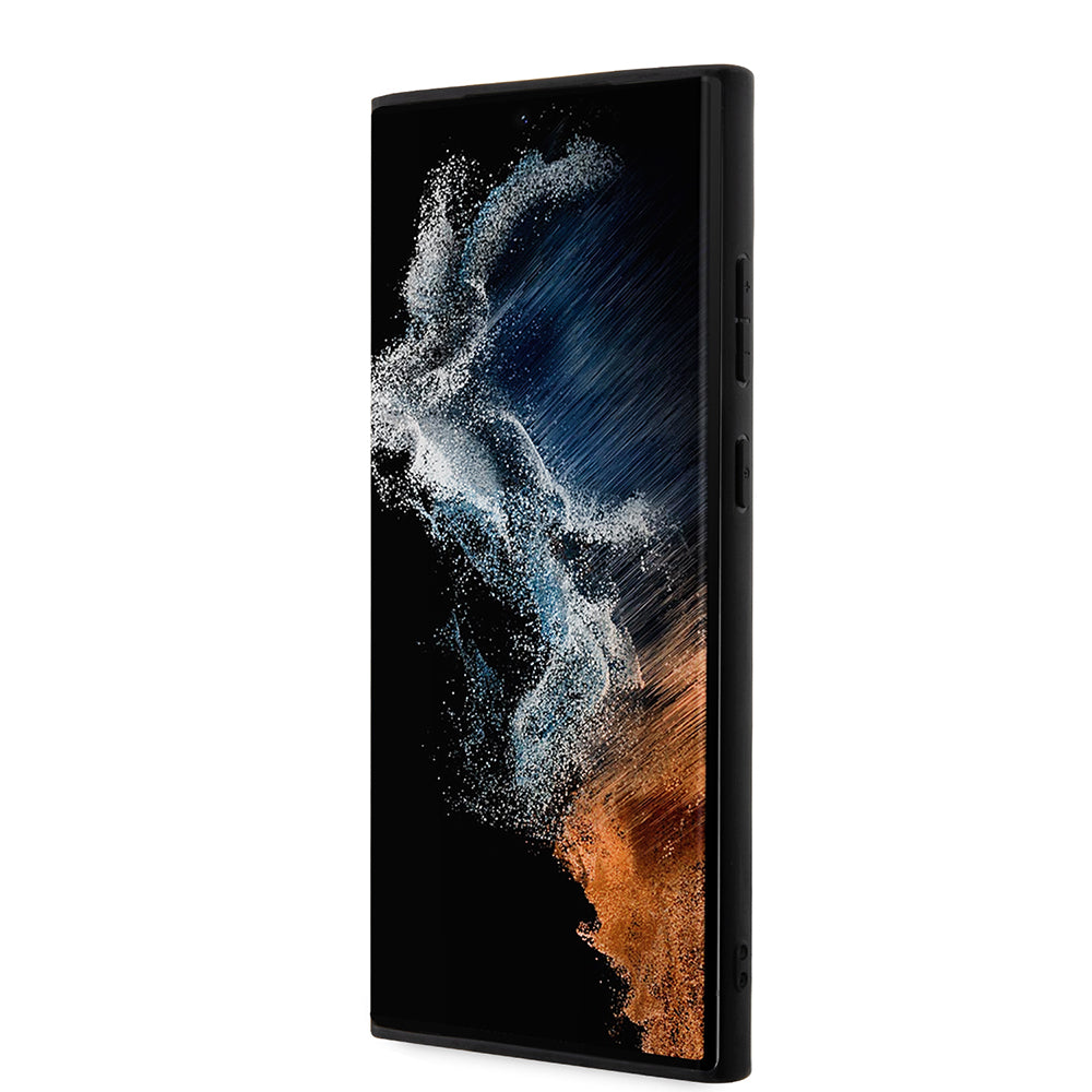 Galaxy S24 Ultra Kılıf Guess PU Deri Şerit Logolu Dizayn Kapak Siyah