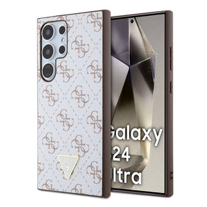Galaxy S24 Ultra Kılıf Guess PU Üçgen Logolu 4G Desenli Kapak Beyaz