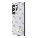 Galaxy S24 Ultra Kılıf Guess PU Üçgen Logolu 4G Desenli Kapak Beyaz