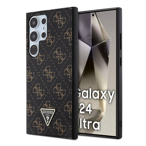 Galaxy S24 Ultra Kılıf Guess PU Üçgen Logolu 4G Desenli Kapak Siyah