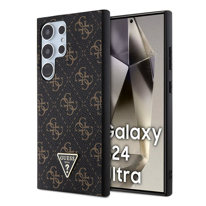 Galaxy S24 Ultra Kılıf Guess PU Üçgen Logolu 4G Desenli Kapak Siyah