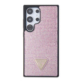 Galaxy S24 Ultra Kılıf Guess Taşlı Üçgen Logolu Kapak Pembe