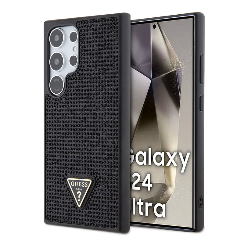 Galaxy S24 Ultra Kılıf Guess Taşlı Üçgen Logolu Kapak Siyah
