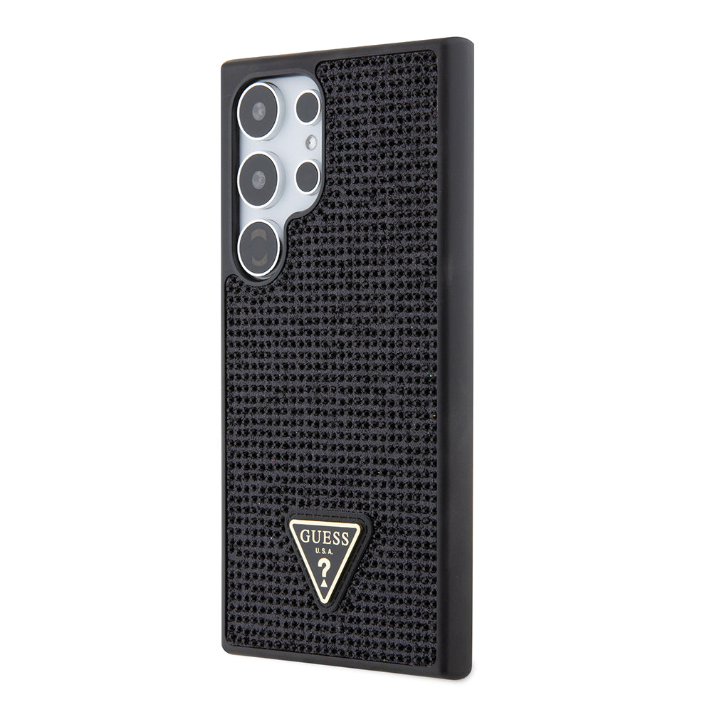 Galaxy S24 Ultra Kılıf Guess Taşlı Üçgen Logolu Kapak Siyah